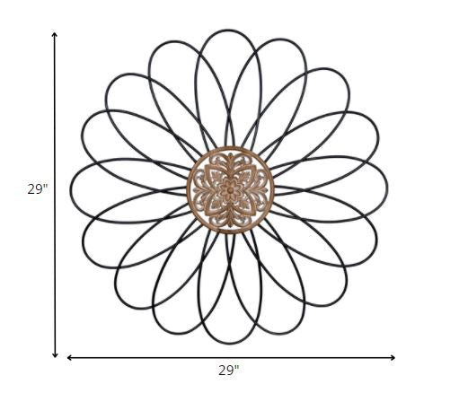 Carved Wood and Metal Flower Wall Décor
