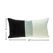 Black and White Quilted Color Block Velvet Lumbar Throw Pillow