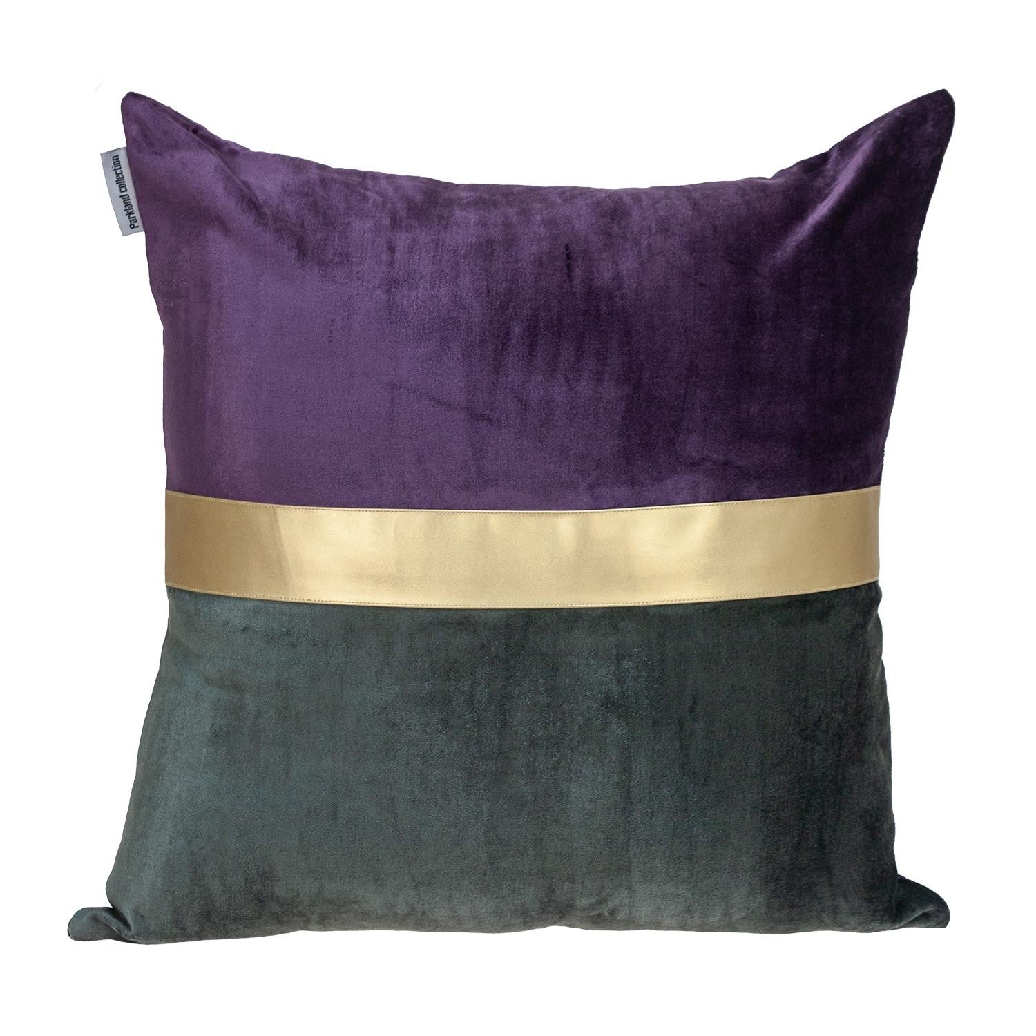 Dark Grey Gold and  Purple Tufted Velvet Square Pillow