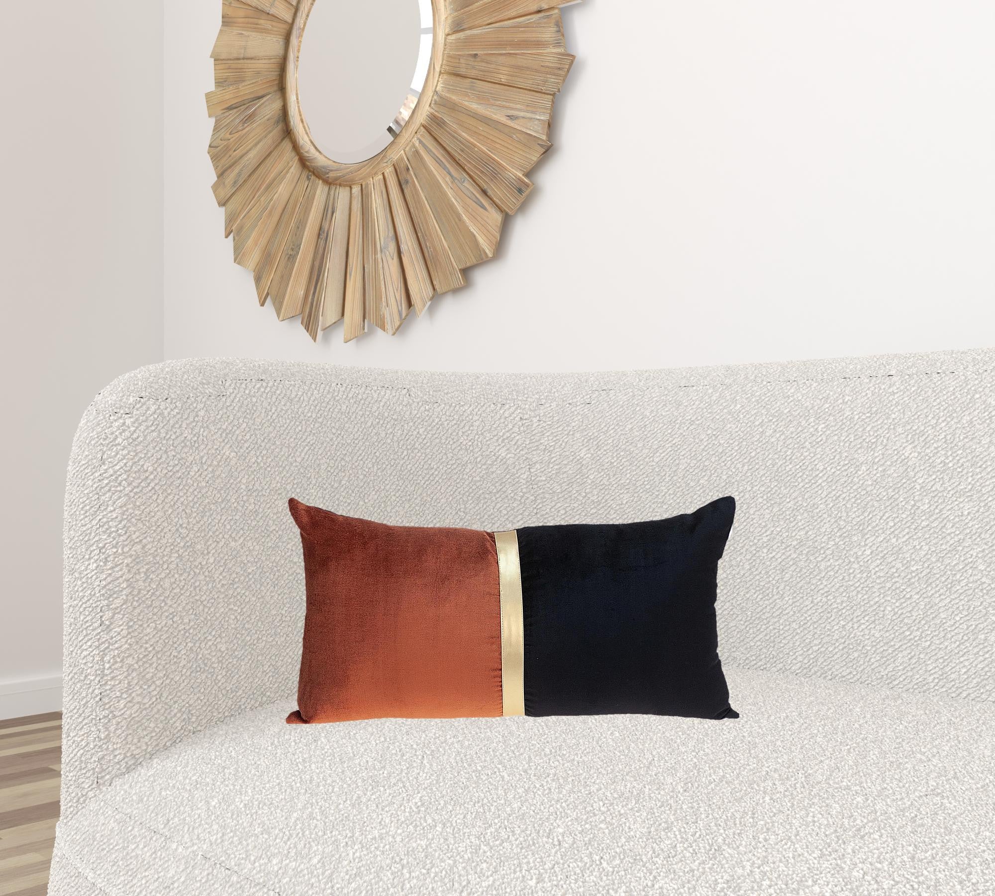 Brown Gold and Black Tufted Velvet Lumbar Pillow