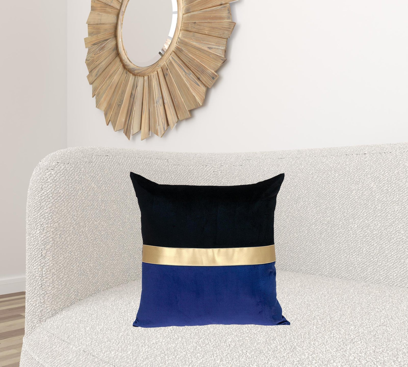 Black Gold and Blue Tufted Velvet Square Pillow