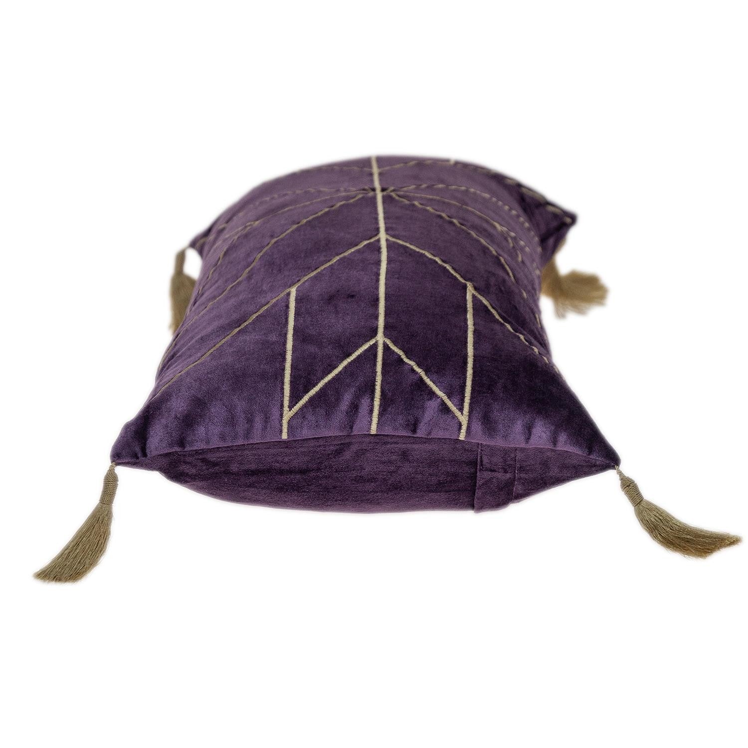 Dark Purple and Gold Geo Velvet Lumbar Pillow with Gold Tassels