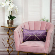 Dark Purple and Gold Geo Velvet Lumbar Pillow with Gold Tassels