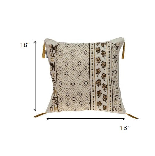 Gold and Bronze Embroidered Decorative Throw Pillow