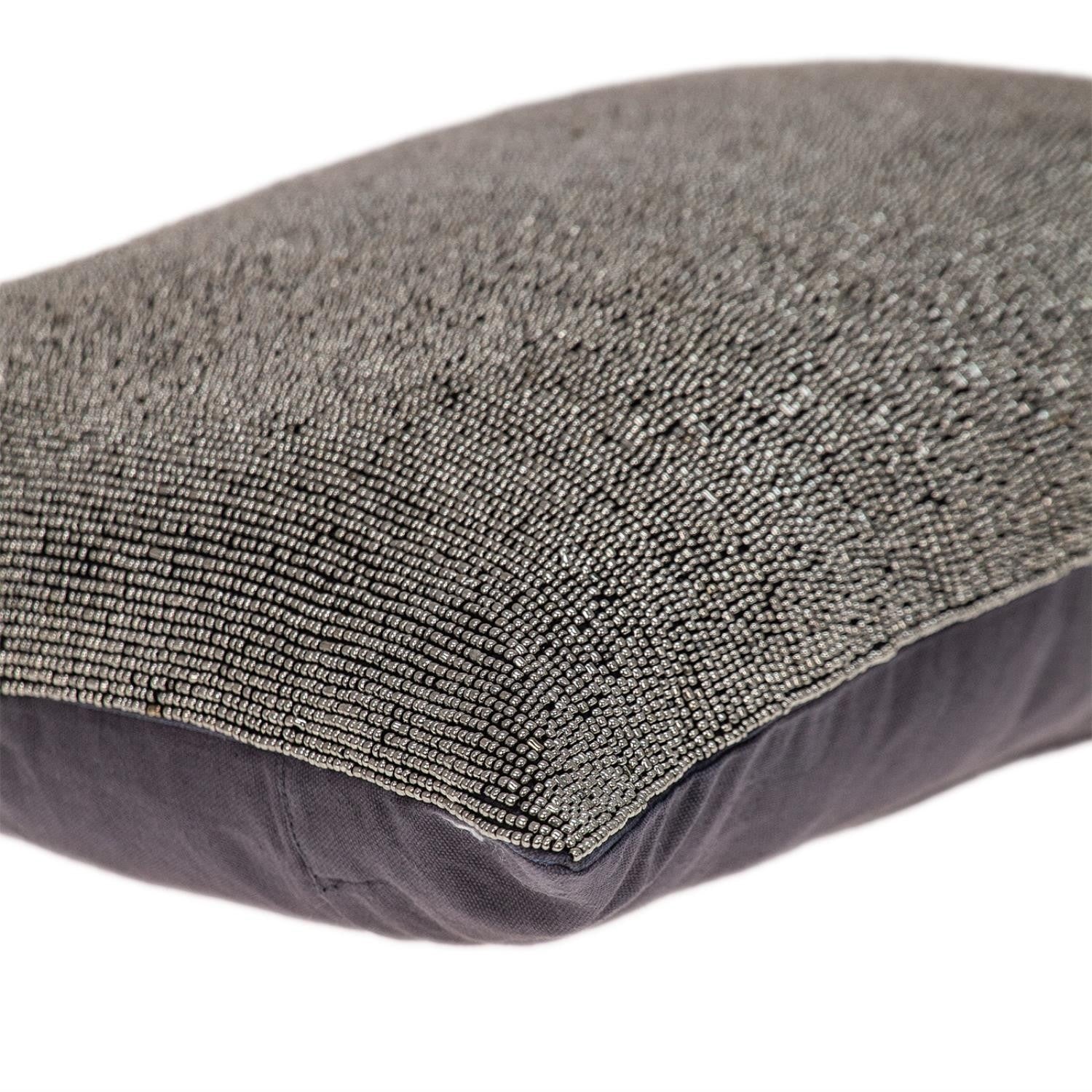 Shimmering Gray Beaded Luxury Throw Pillow