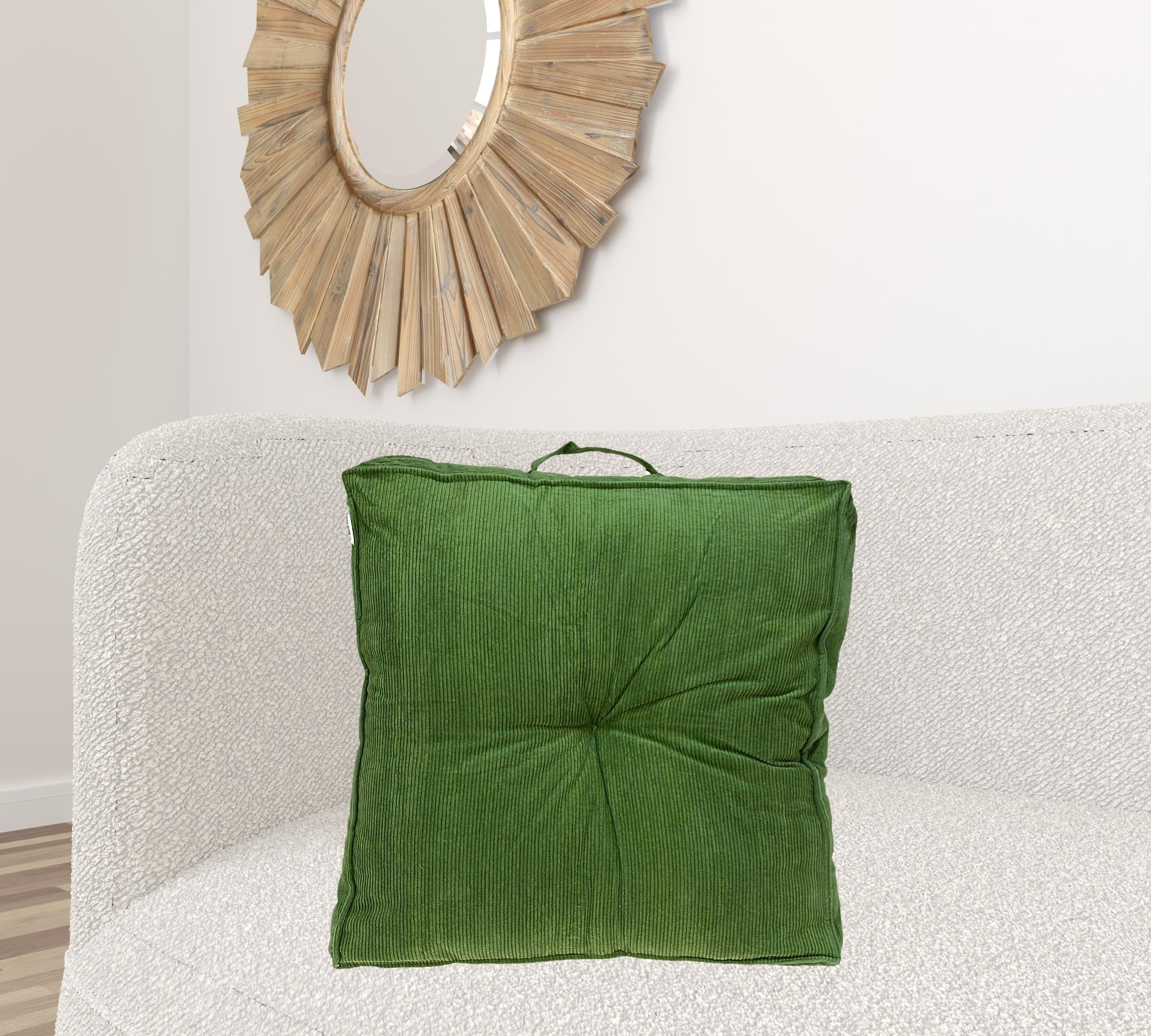Corduroy Styled Olive Green Tufted Floor Pillow