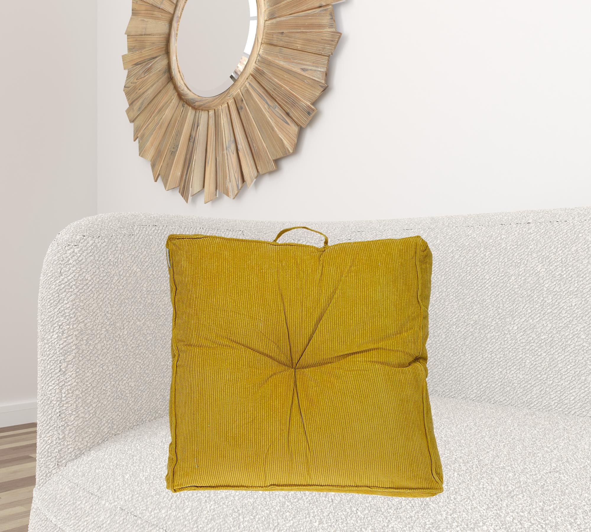 Corduroy Styled Yellow Tufted Floor Pillow
