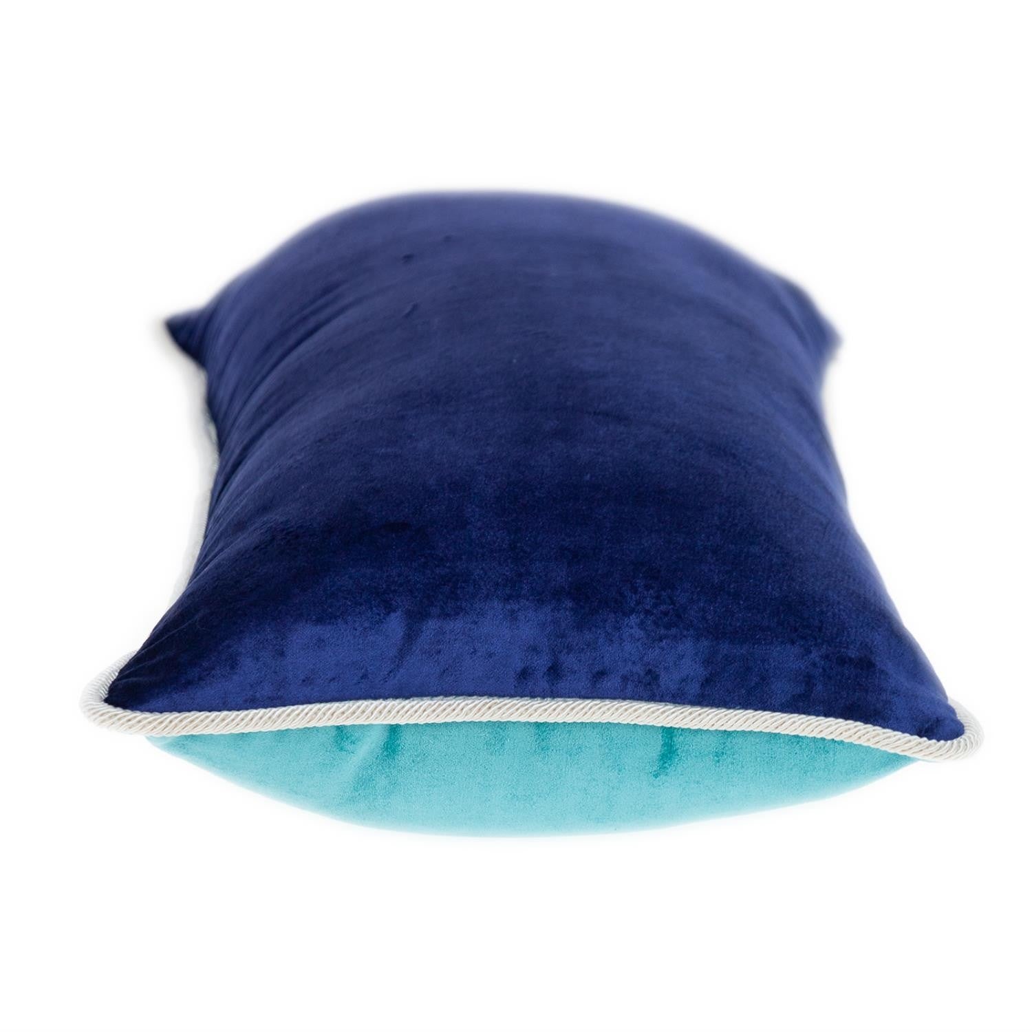 Reversible Royal and Aqua Lumbar Velvet Throw Pillow