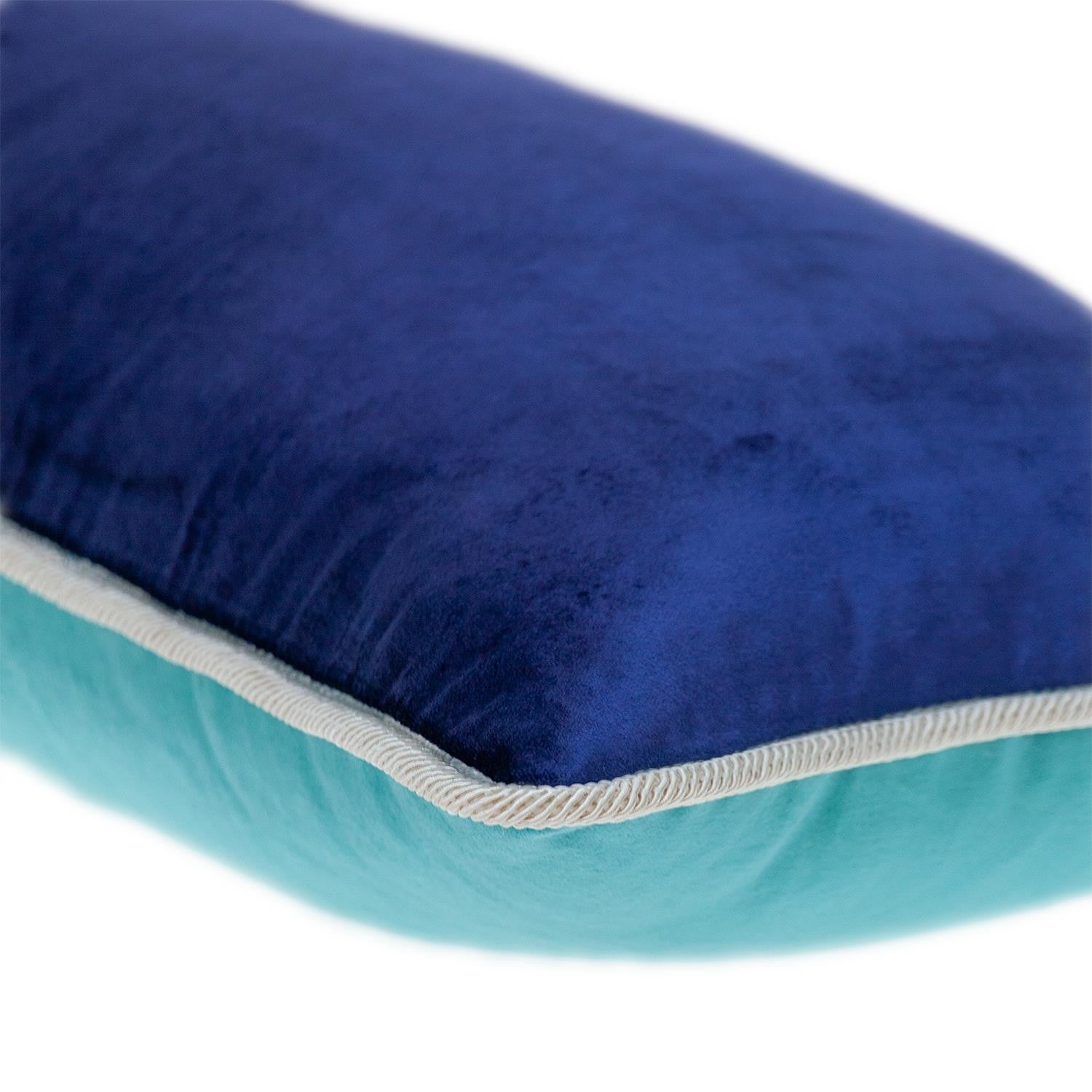 Reversible Royal and Aqua Lumbar Velvet Throw Pillow