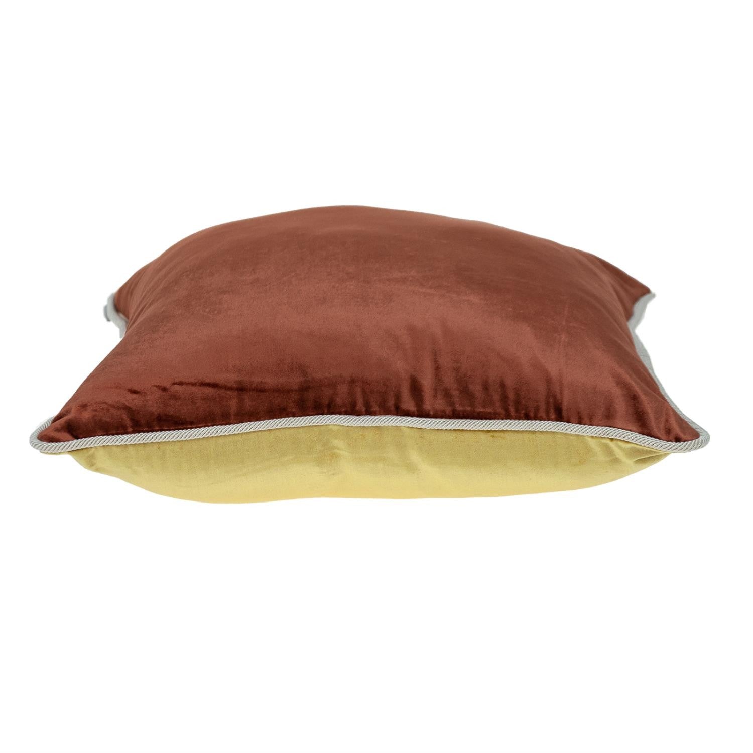 Reversible Gold and Brown Square Velvet Throw Pillow