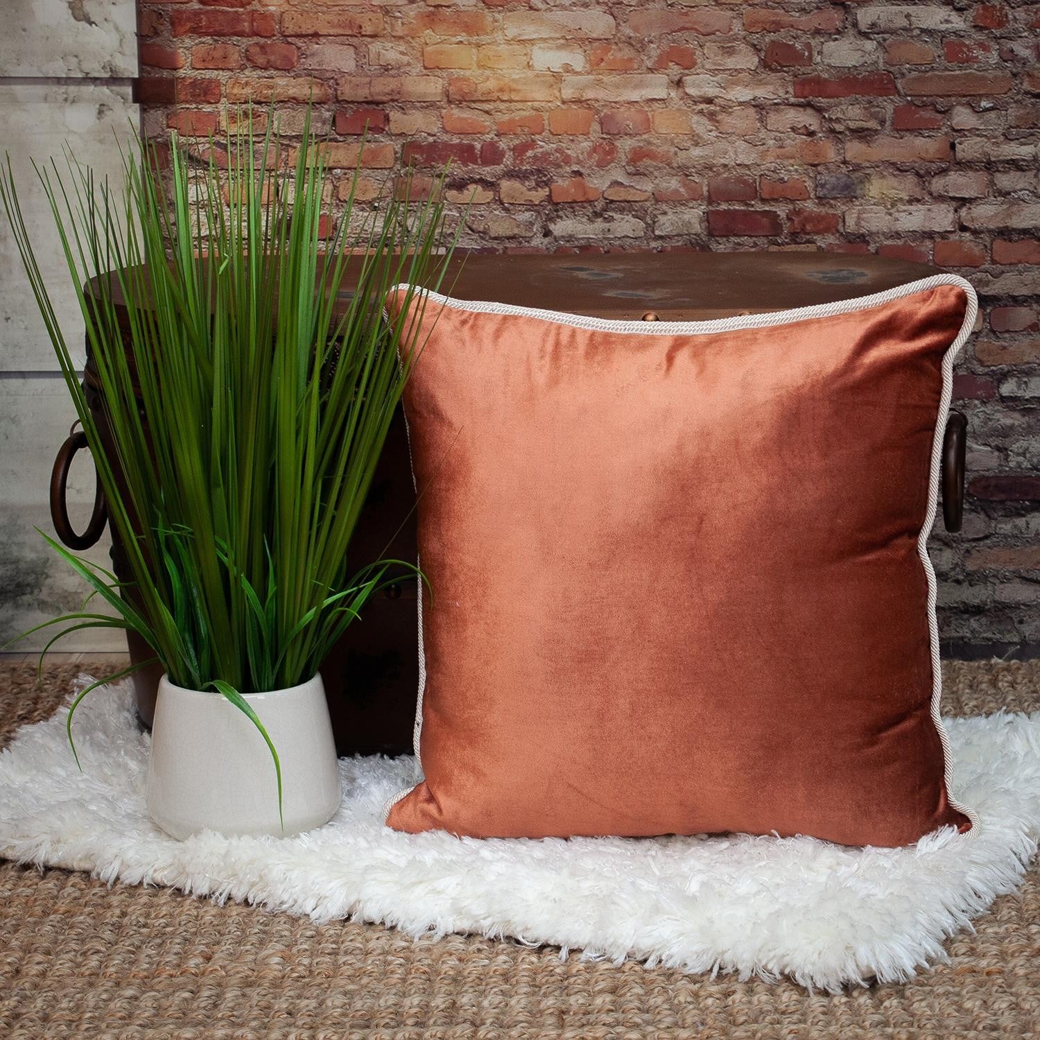Reversible Gold and Brown Square Velvet Throw Pillow