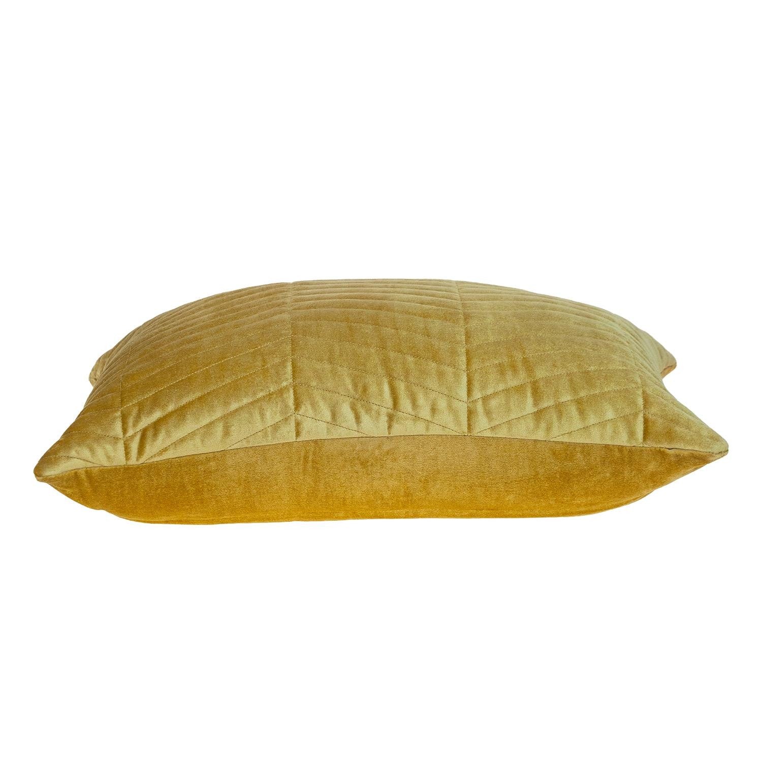 Yellow Quilted Velvet Zig Zag Decorative Lumbar Pillow