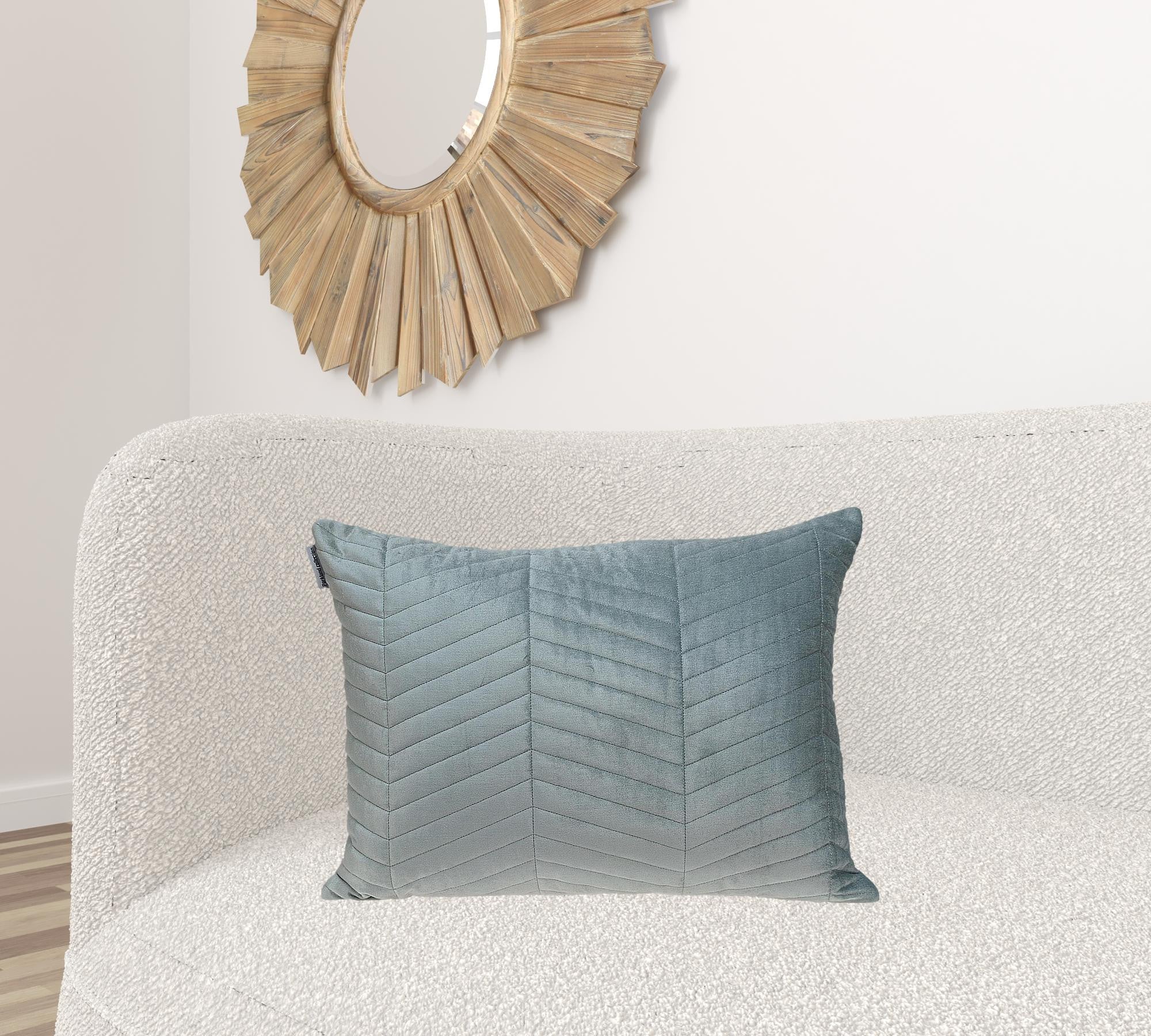 Gray Quilted Velvet Zig Zag Decorative Lumbar Pillow