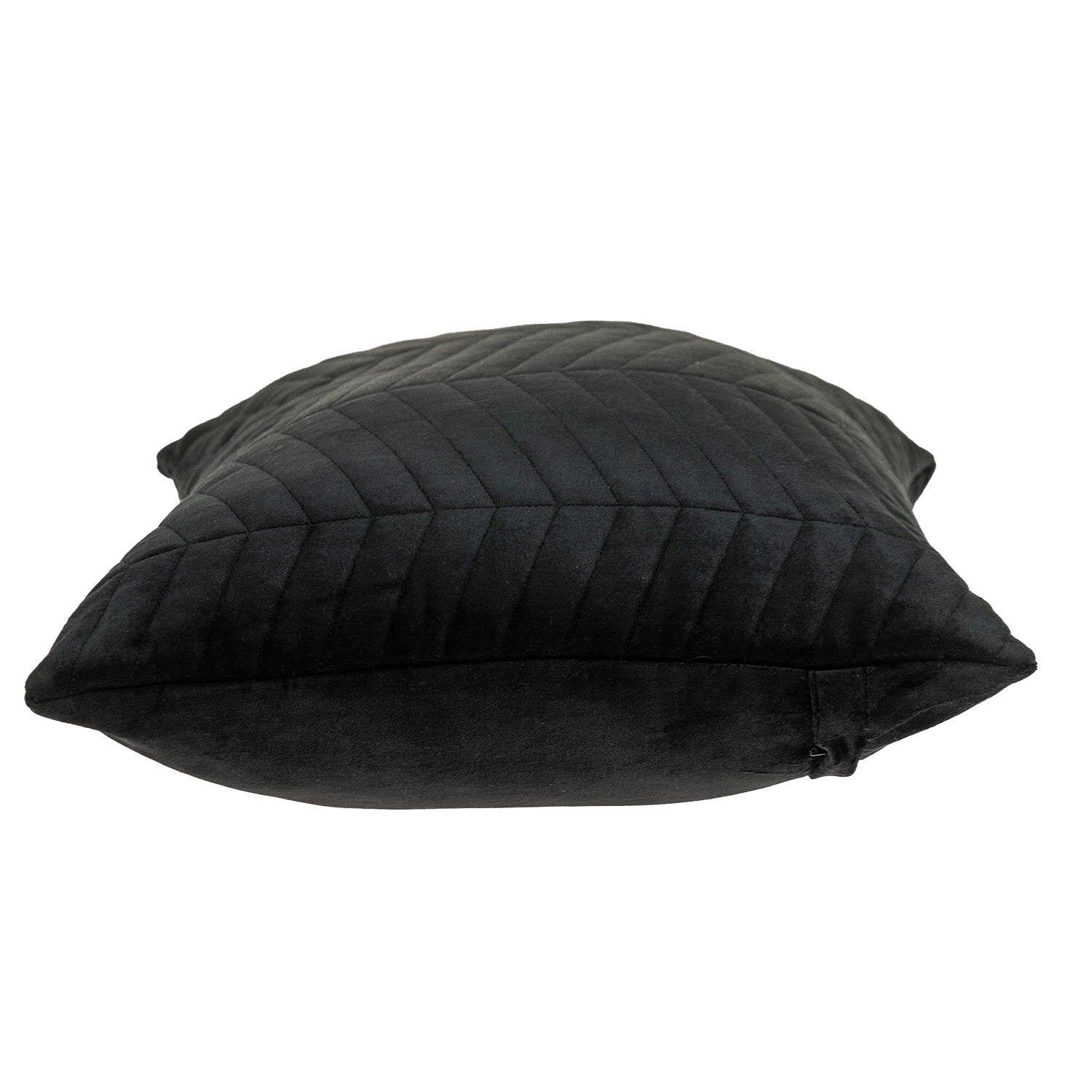 Black Quilted Velvet Zig Zag Decorative Lumbar Pillow