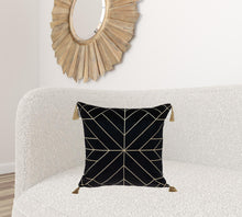 Black and Gold Geo Velvet Throw Pillow with Gold Tassels
