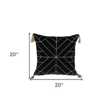 Black and Gold Geo Velvet Throw Pillow with Gold Tassels