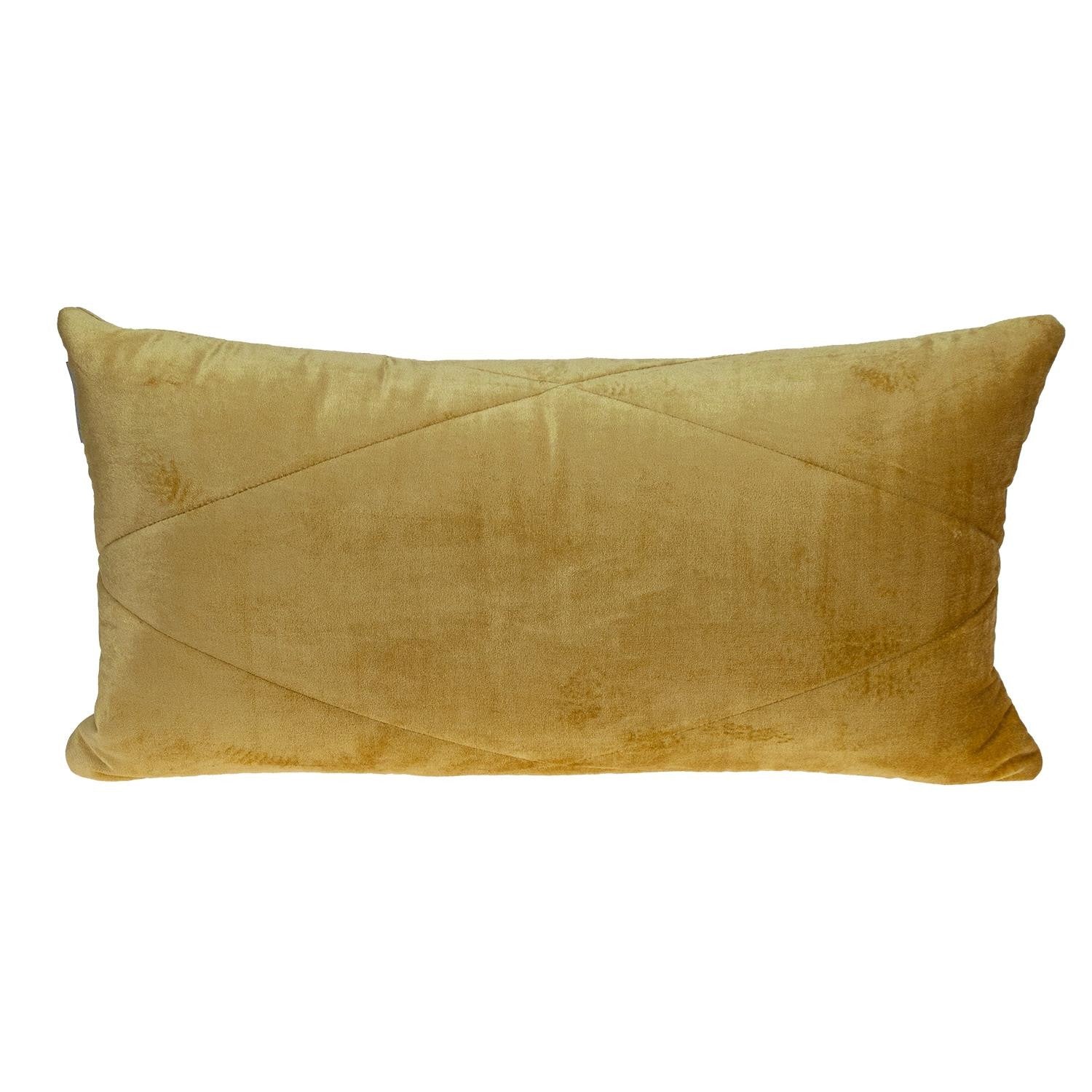 Quilted Yellow Velvet Lumbar Throw Pillow