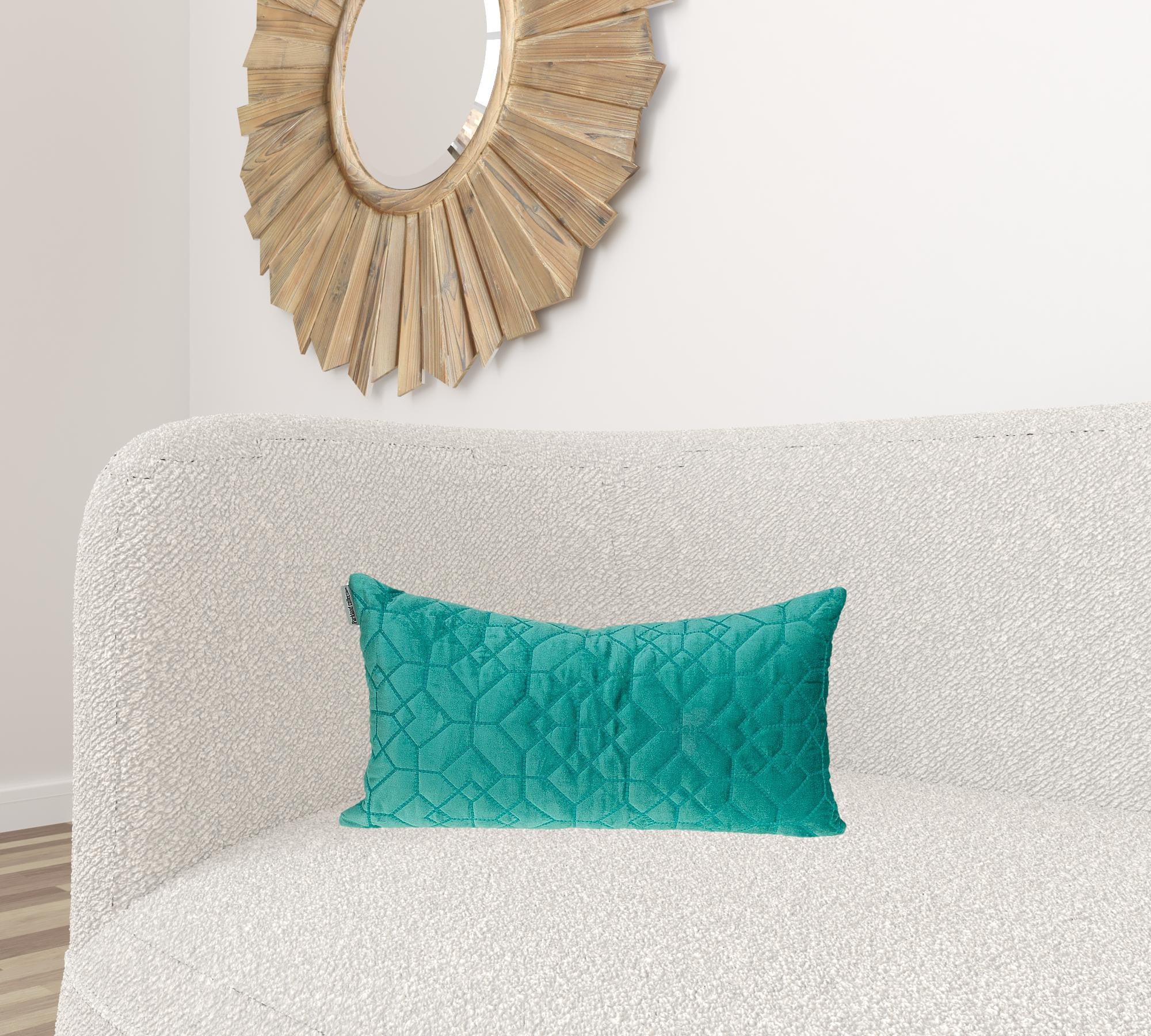 Aqua Quilted Velvet Geo Lumbar Decorative Pillow