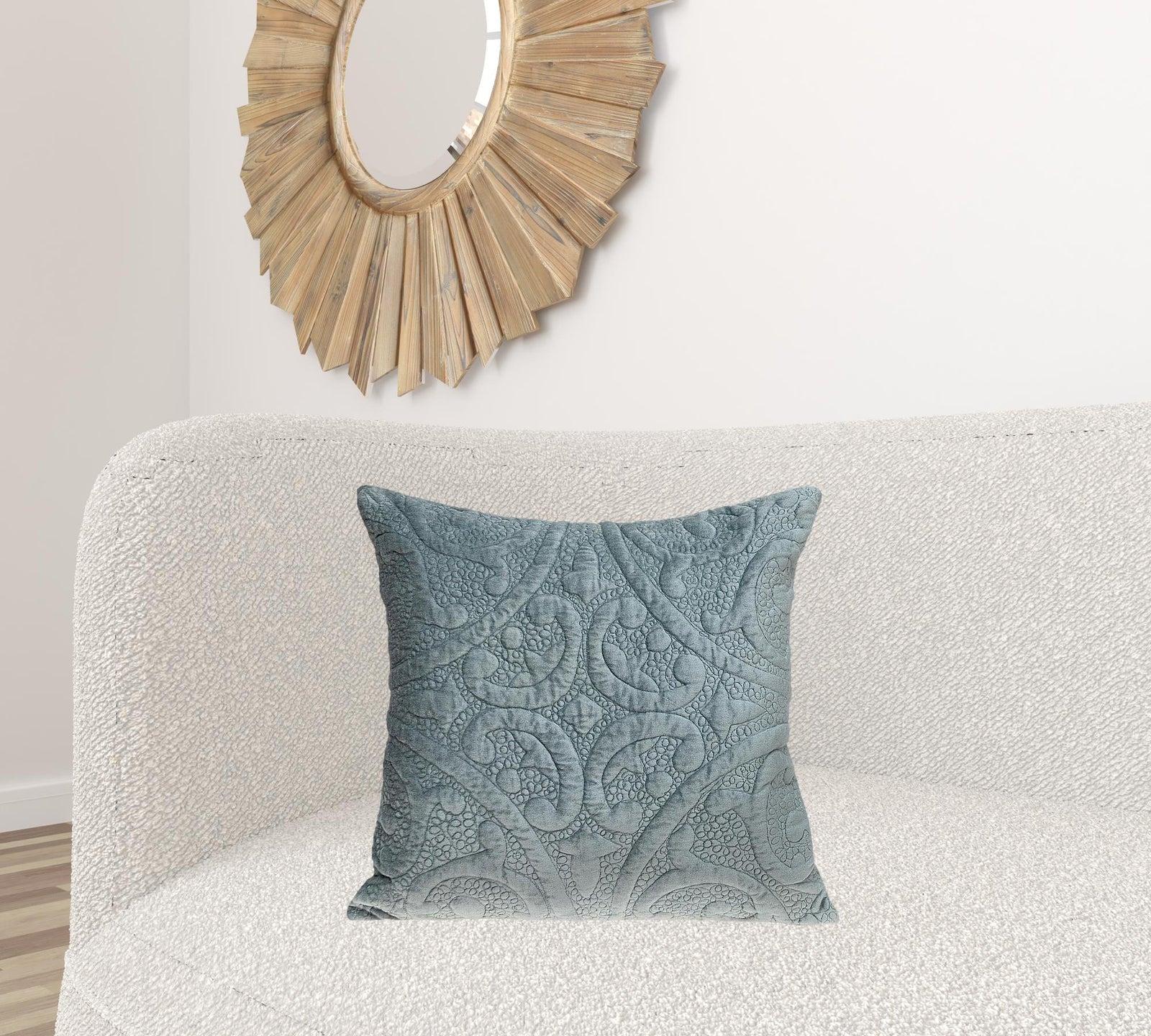 Seafoam Gray Quilted Velvet Square Throw Pillow