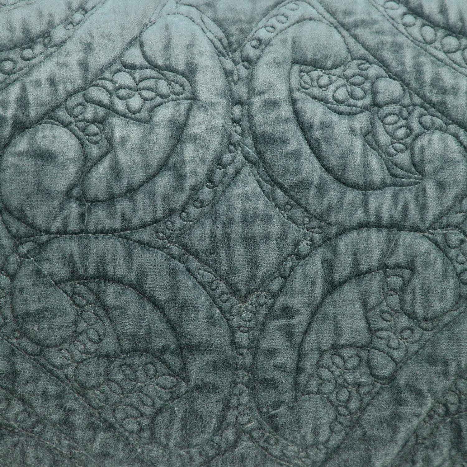 Seafoam Gray Quilted Velvet Lumbar Throw Pillow