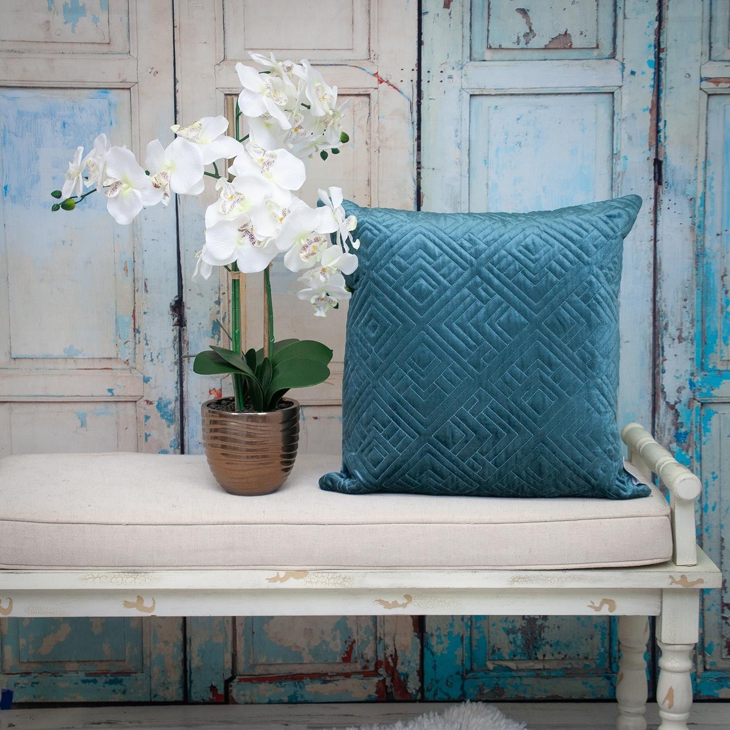 絎縫青色裝飾抱枕