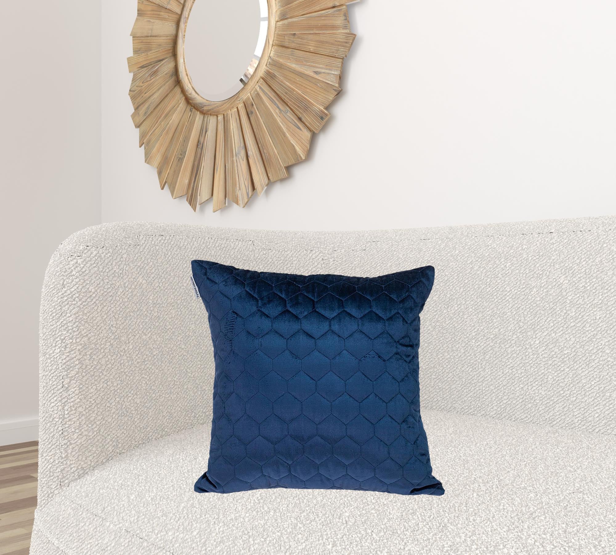 Navy Blue Tufted Velvet Quilted Throw Pillow