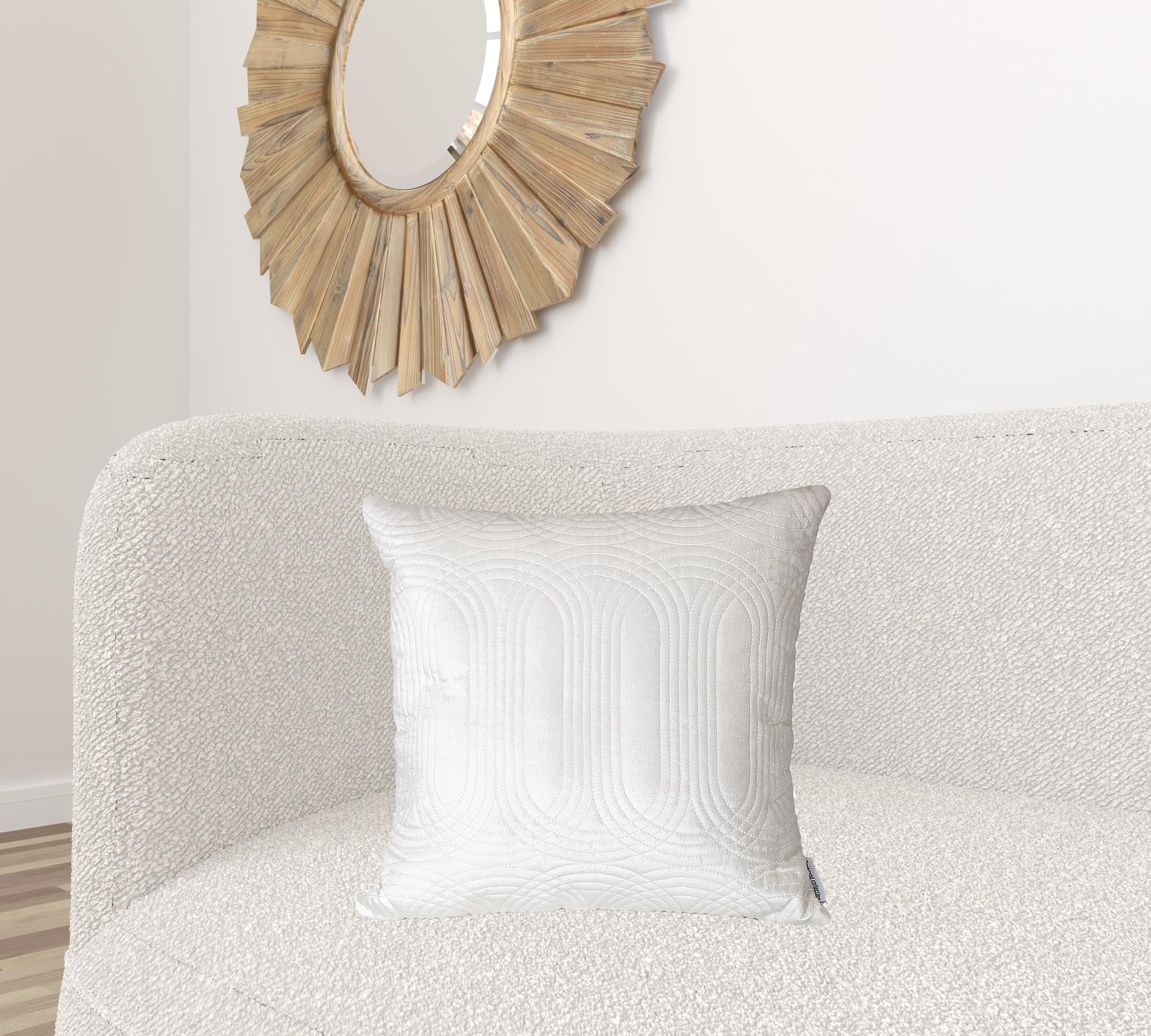 Quilted Velvet White Square Throw Pillow