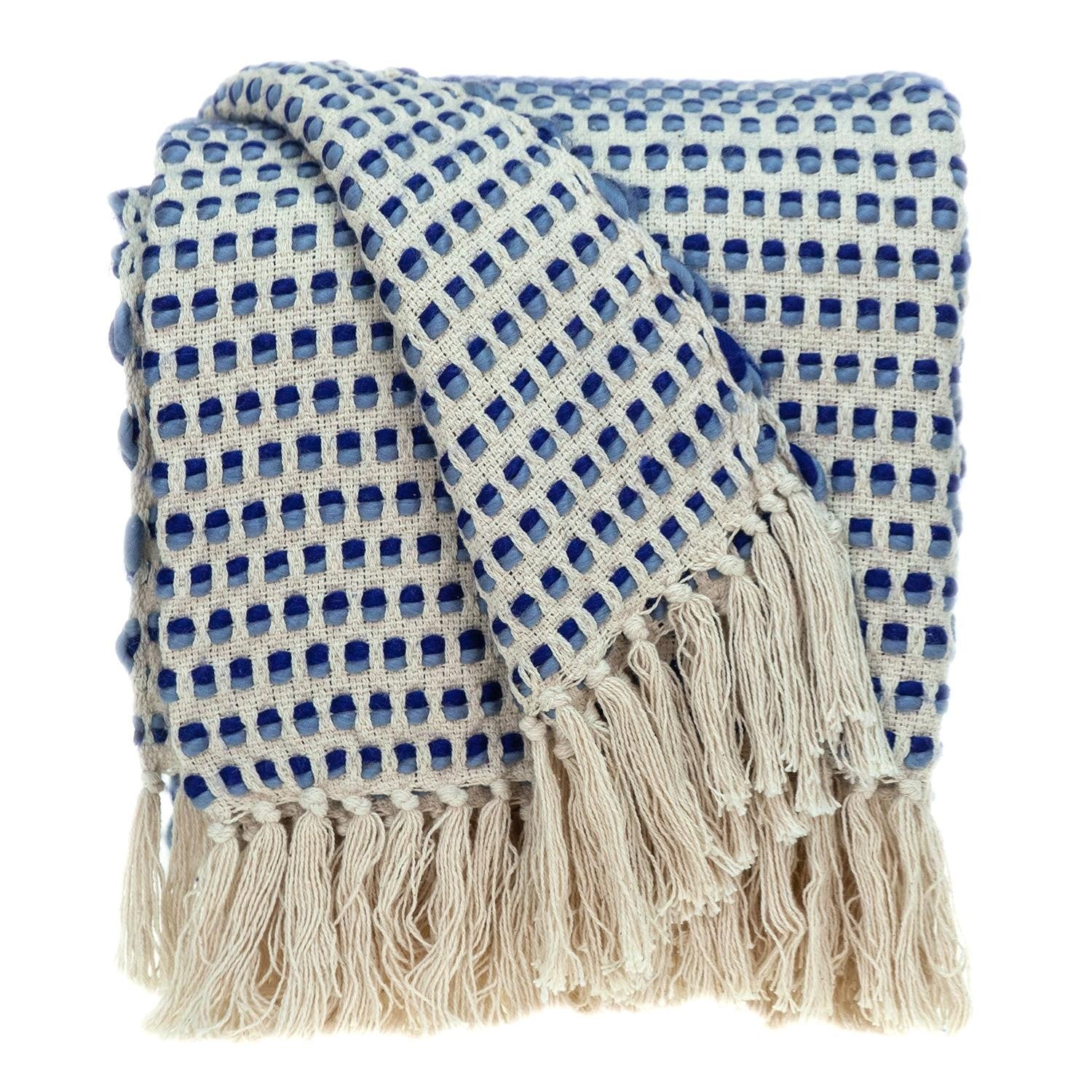 Noble Blue and Biege  Striped Handloomed Throw Blanket