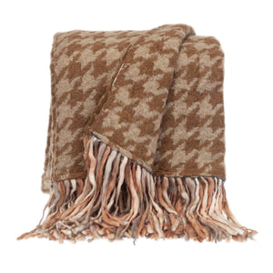 Elegant Brown Houndstooth Handloomed Throw Blanket