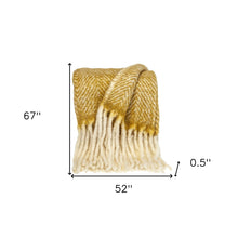 Mustard Knitted Acrylic Abstract Reversable Throw