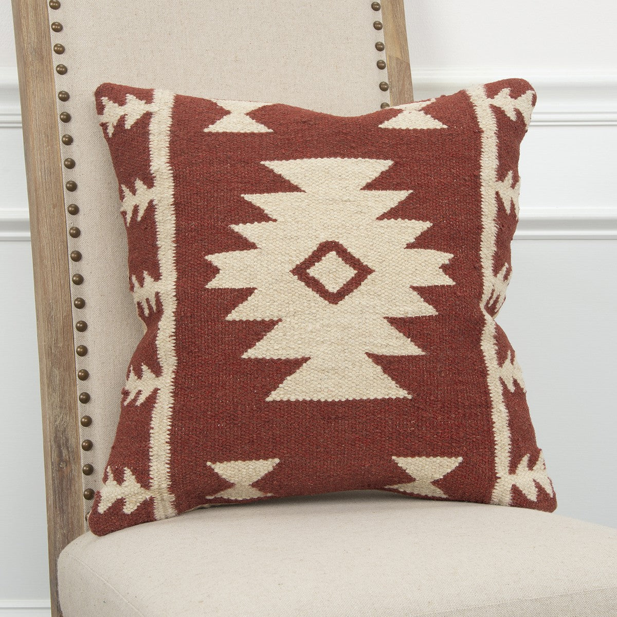 Red Beige Tribal Woven Down Filled Throw Pillow