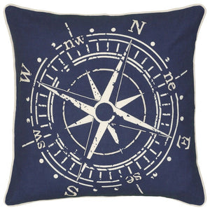 18" Navy and White Nautical Compass Down Throw Pillow