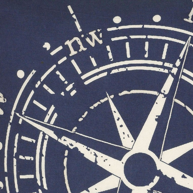 18" Navy and White Nautical Compass Down Throw Pillow
