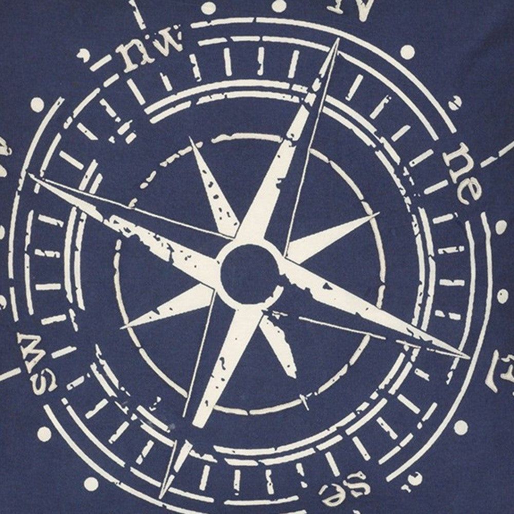 18" Navy and White Nautical Compass Down Throw Pillow