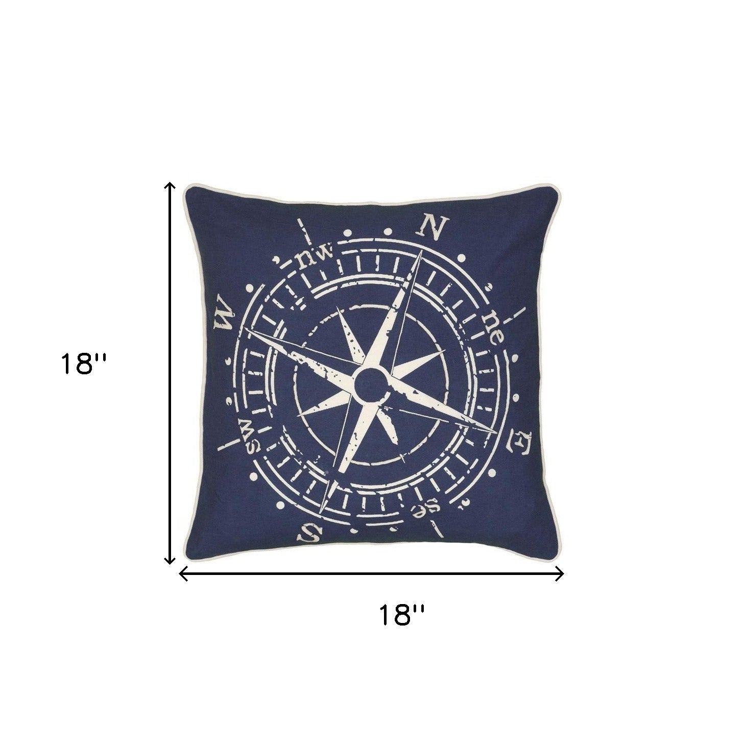 18" Navy and White Nautical Compass Down Throw Pillow