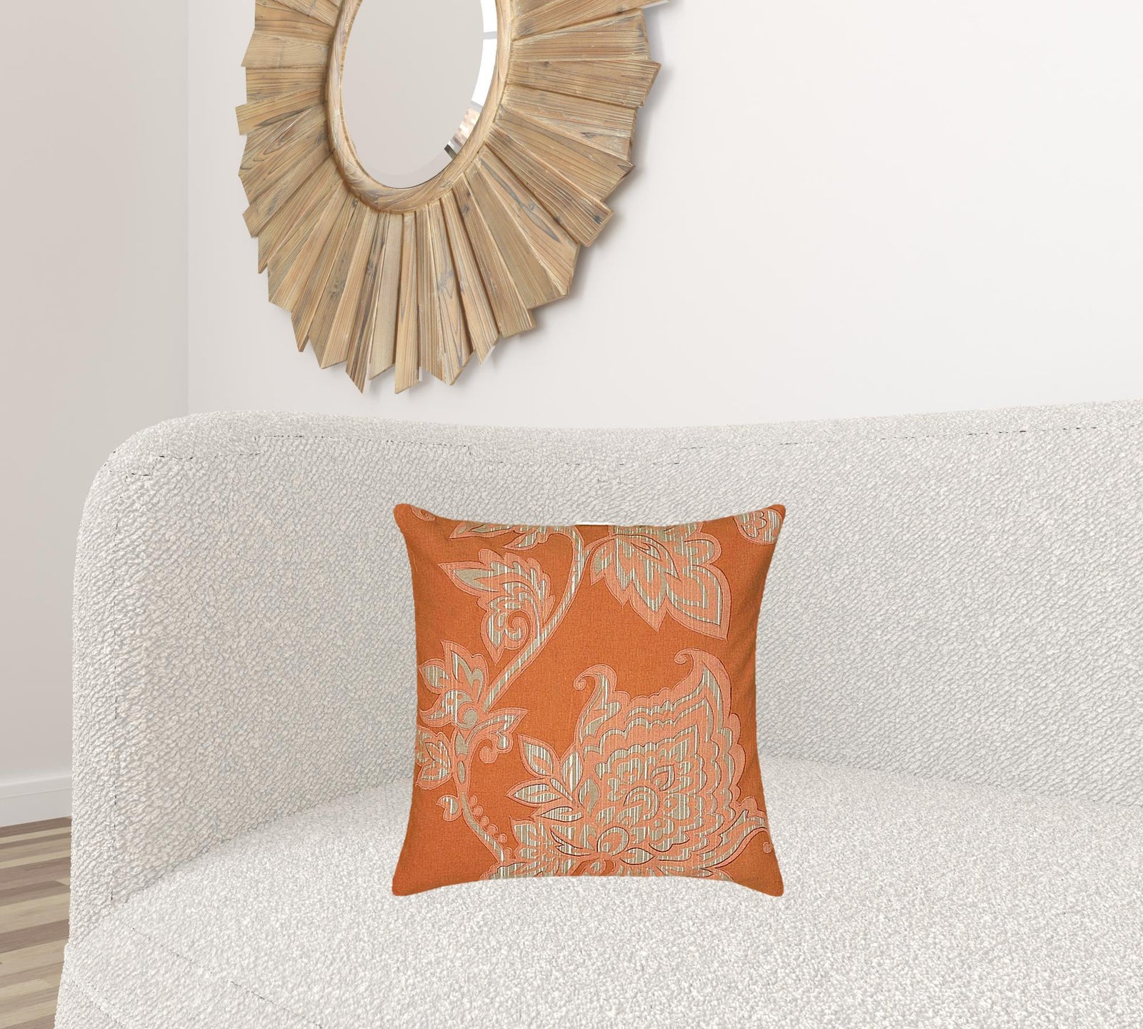 18" Orange Beige Floral Silhouette Down Throw Pillow