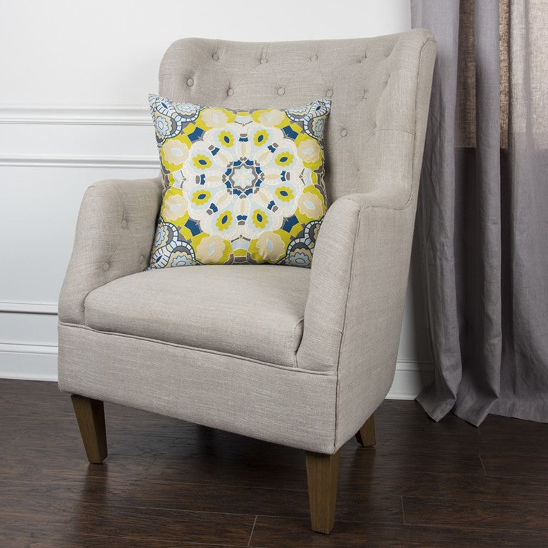 Medallón de plumón boho verde azulado Cojín