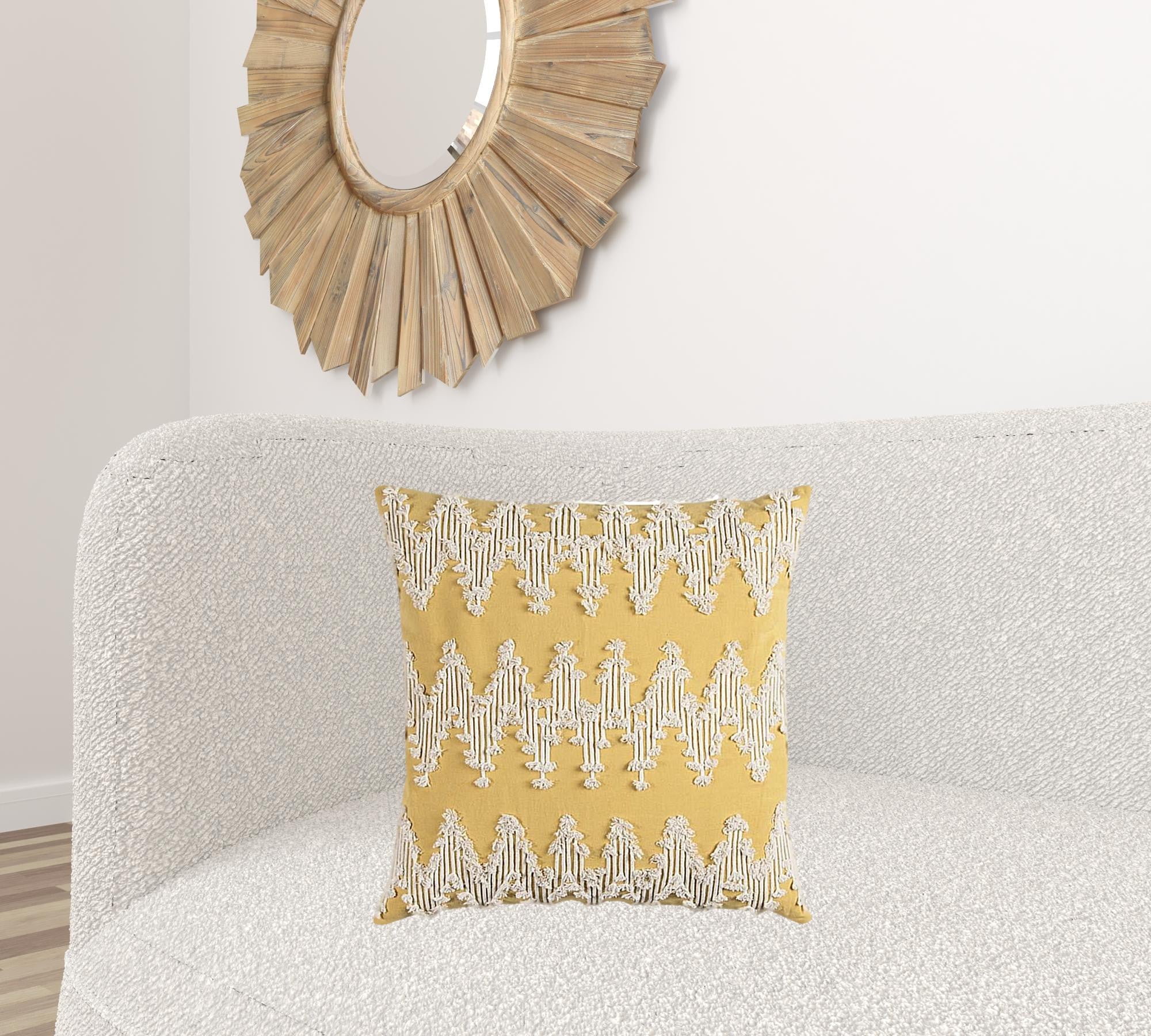 Yellow Shaggy Chevron Throw Pillow