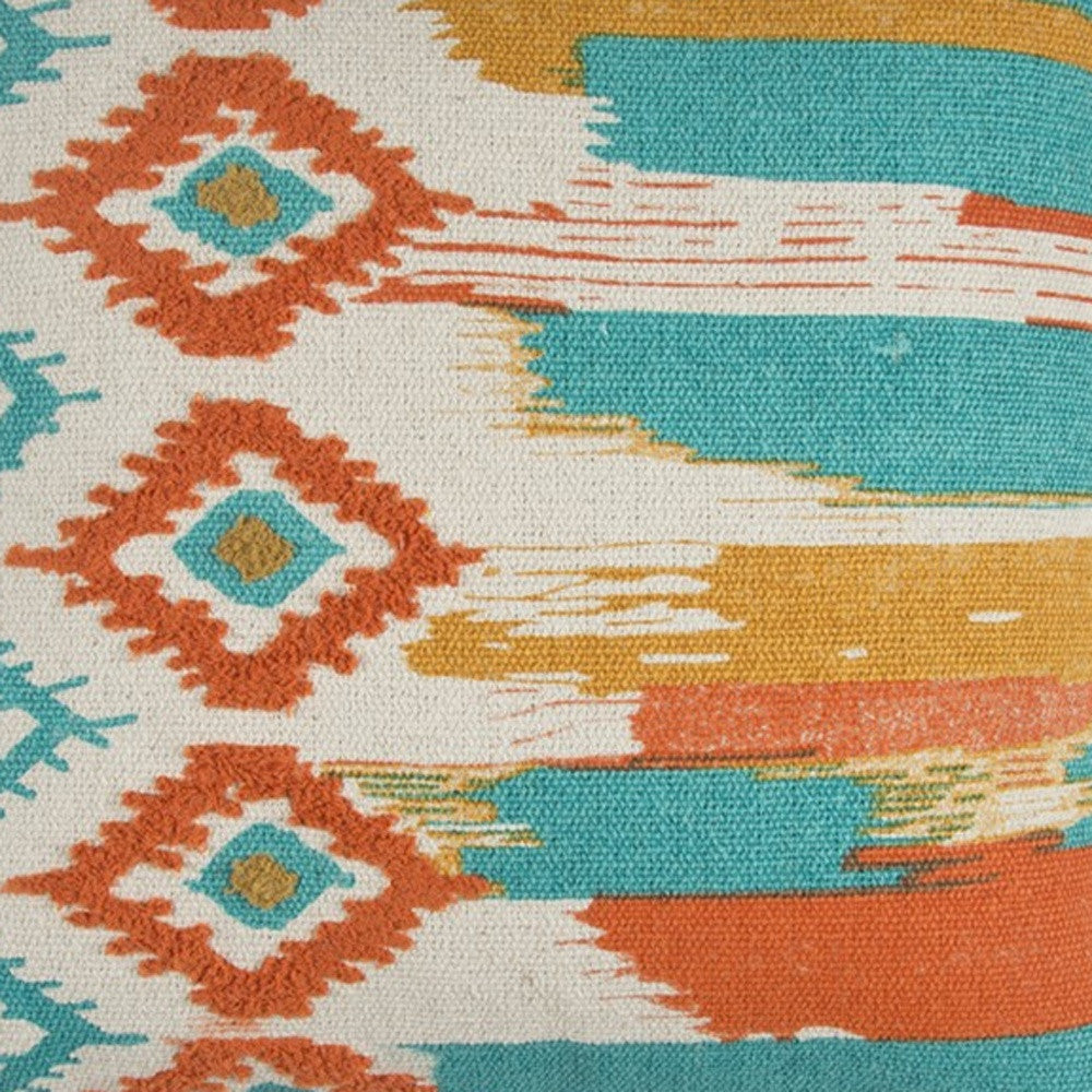 Aqua Orange Ikat Pattern Throw Pillow