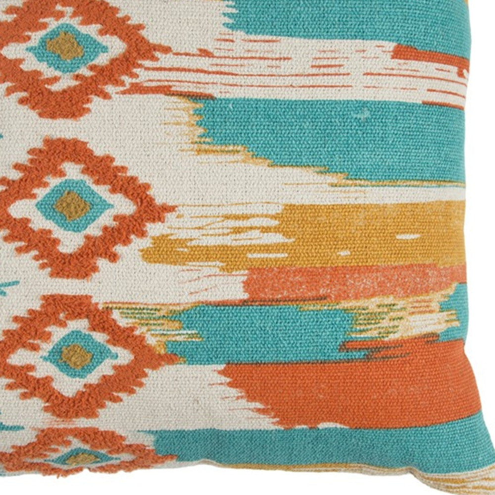 Aqua Orange Ikat Pattern Throw Pillow