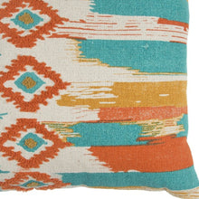 Aqua Orange Ikat Pattern Throw Pillow