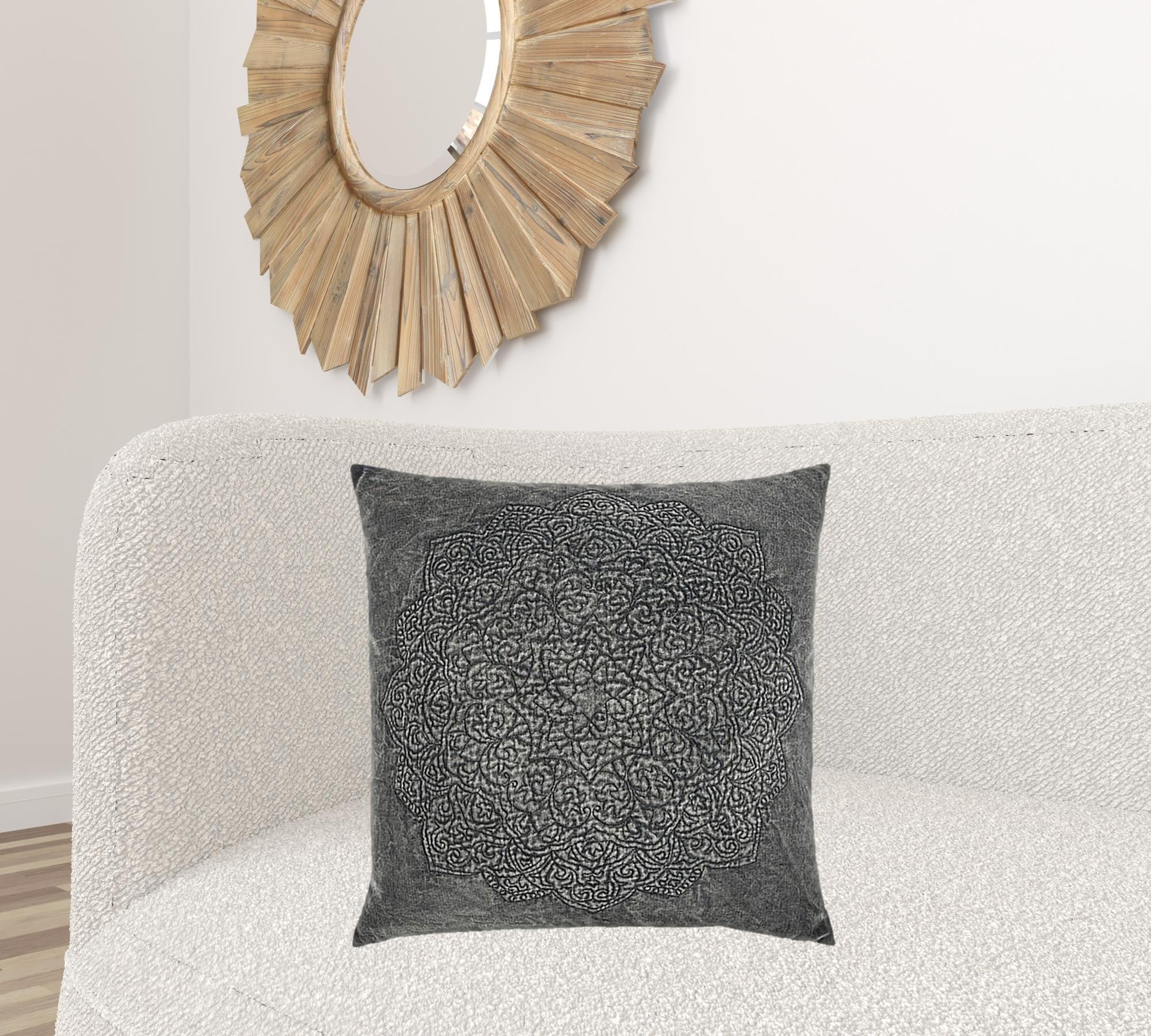 Dark Gray Central Medallion Throw Pillow
