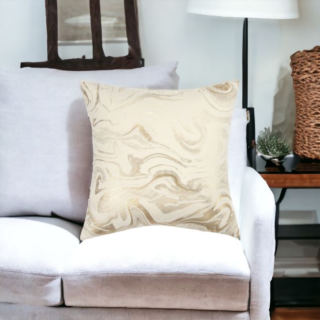 Dreamy Gold and Ivory Marble Pattern Throw Pillow