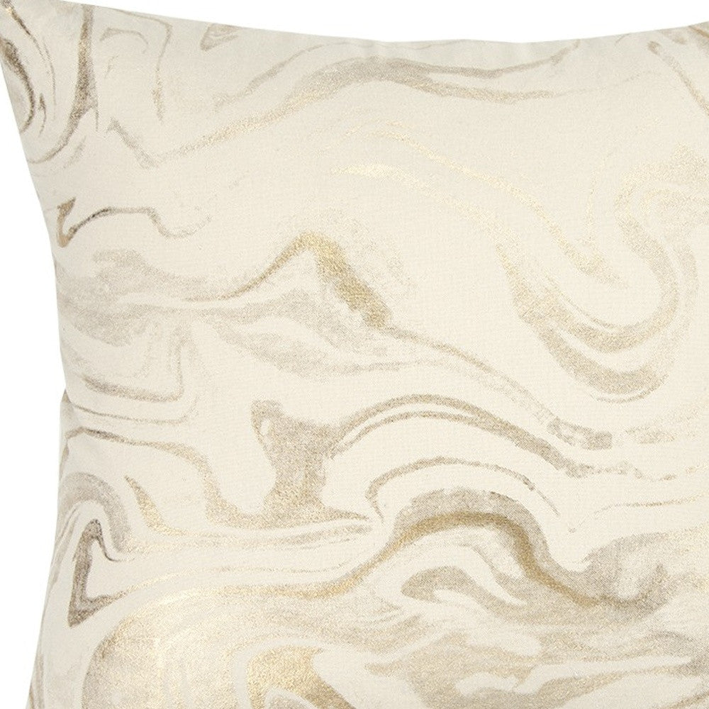 Dreamy Gold and Ivory Marble Pattern Throw Pillow