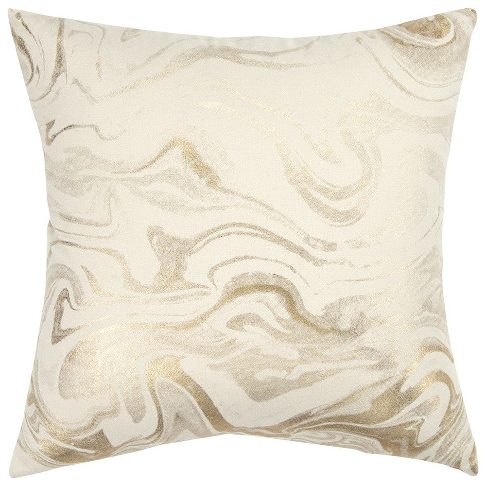 Dreamy Gold and Ivory Marble Pattern Throw Pillow