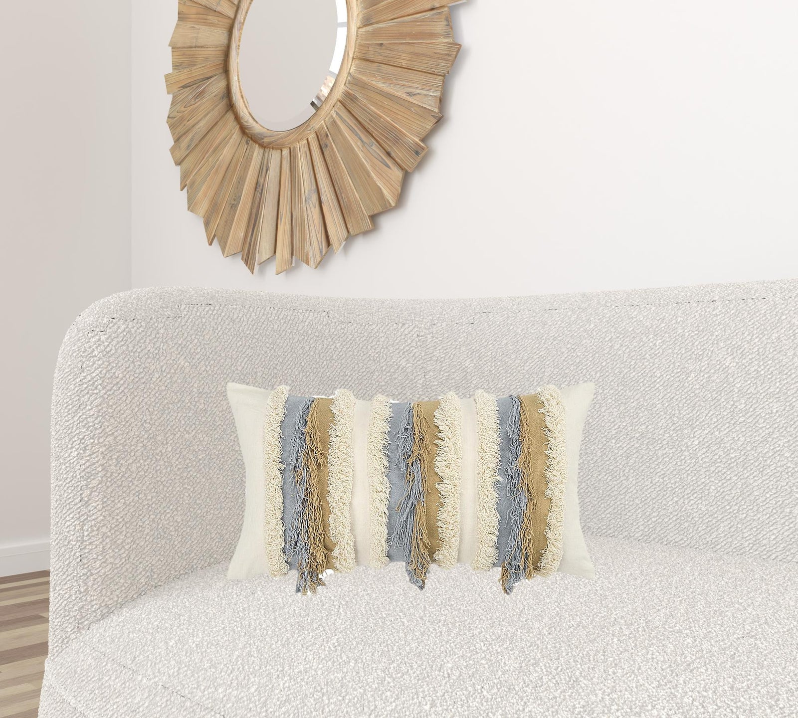 Ivory Beige Textural Strands Lumbar Pillow