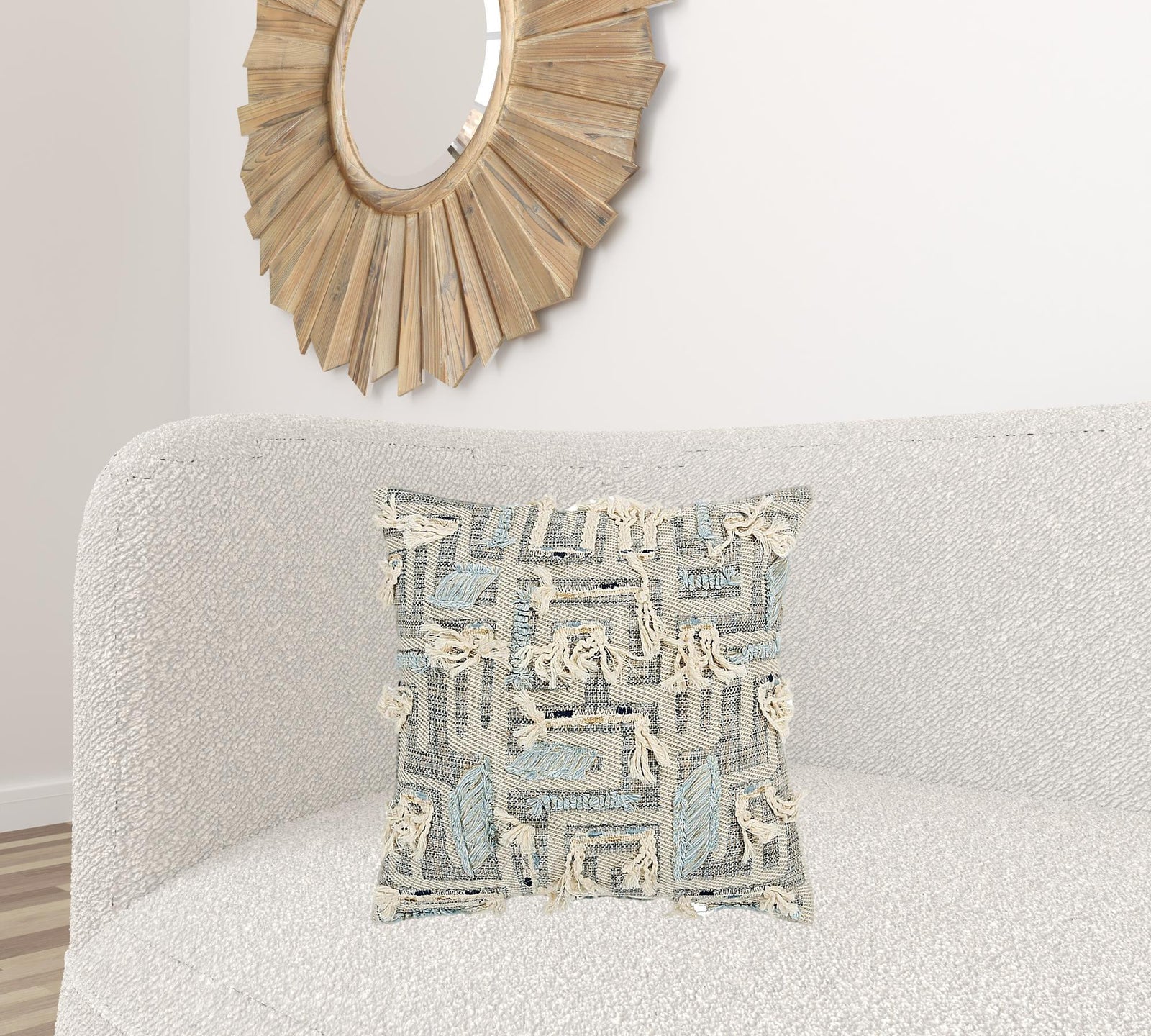 Gray Blue Appliqued Maze Modern Throw Pillow