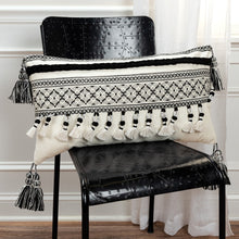 Black Ivory Ornate Panel and Tassel Lumbar Pillow
