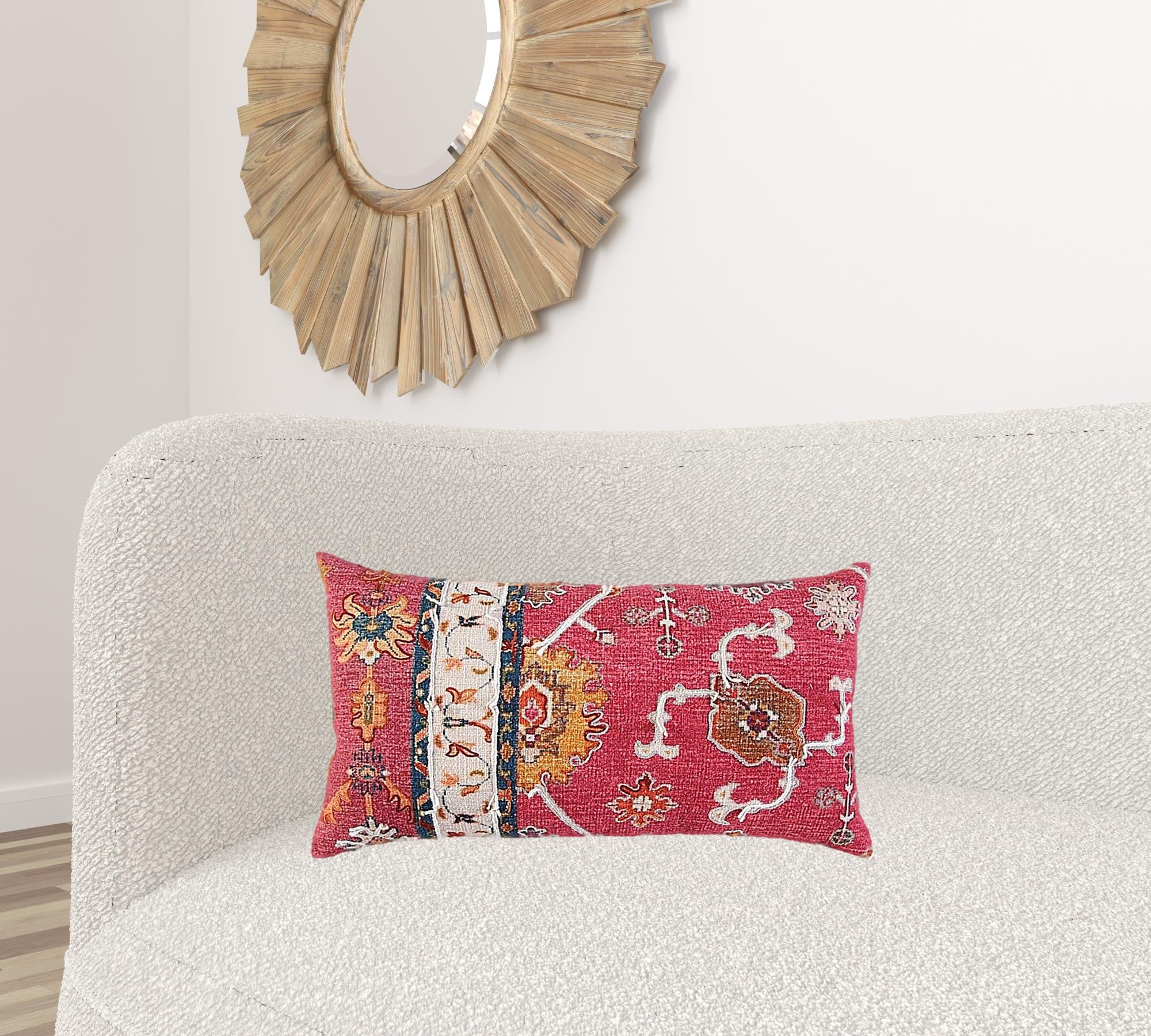 Red Banded Pattern Traditional Lumbar Pillow