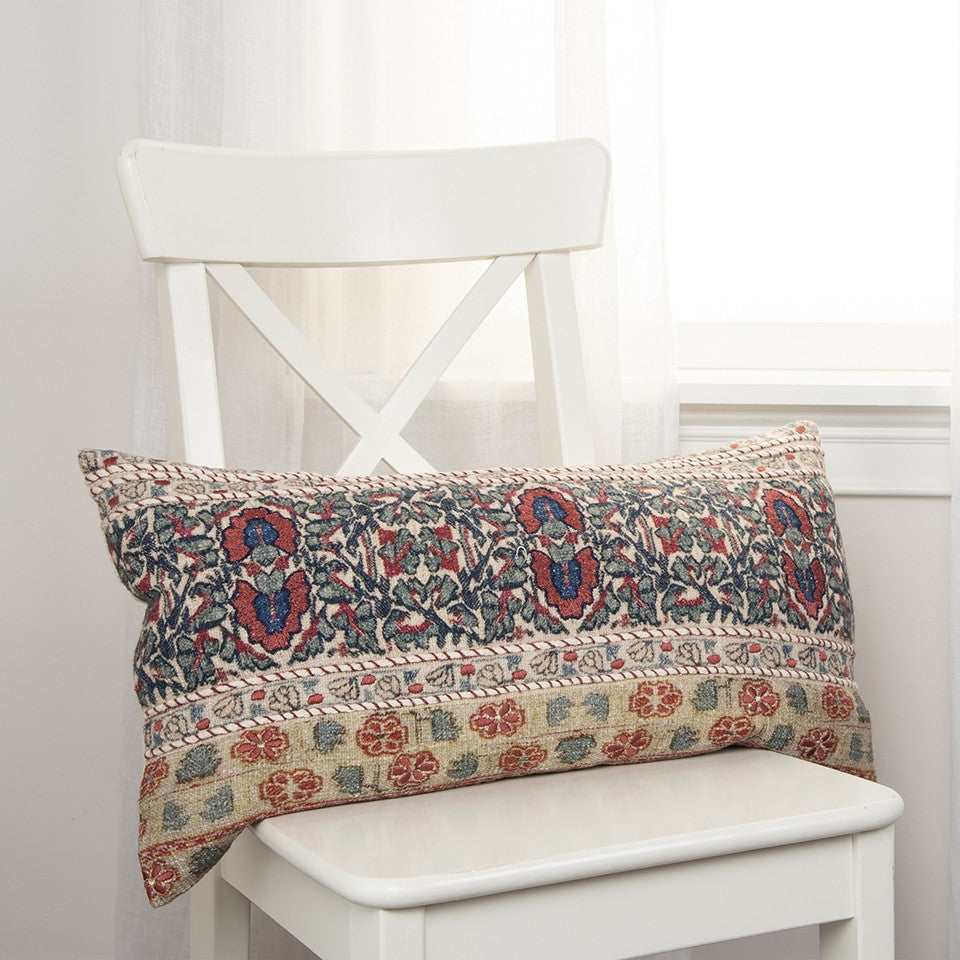Red Beige Patterned Panel Lumbar Pillow